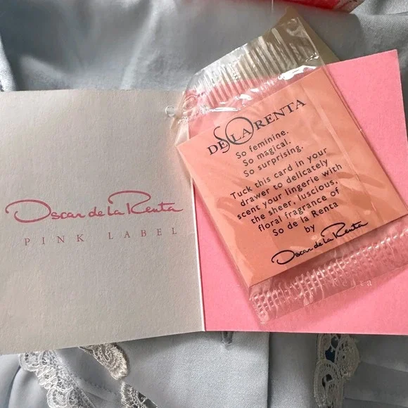 Oscar de la Renta ~ Pink Label ~ Blue Crystal Satin Lace Nightgown Size 2X
